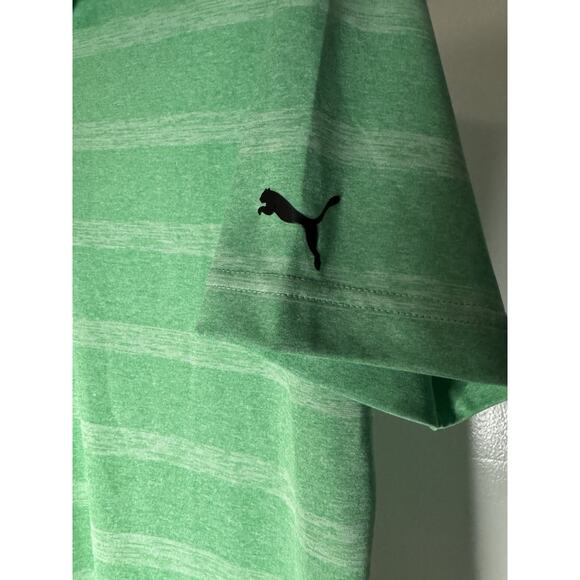 PUMA Golf Polo Shirt mens Size Small Green Striped - Picture 3 of 4